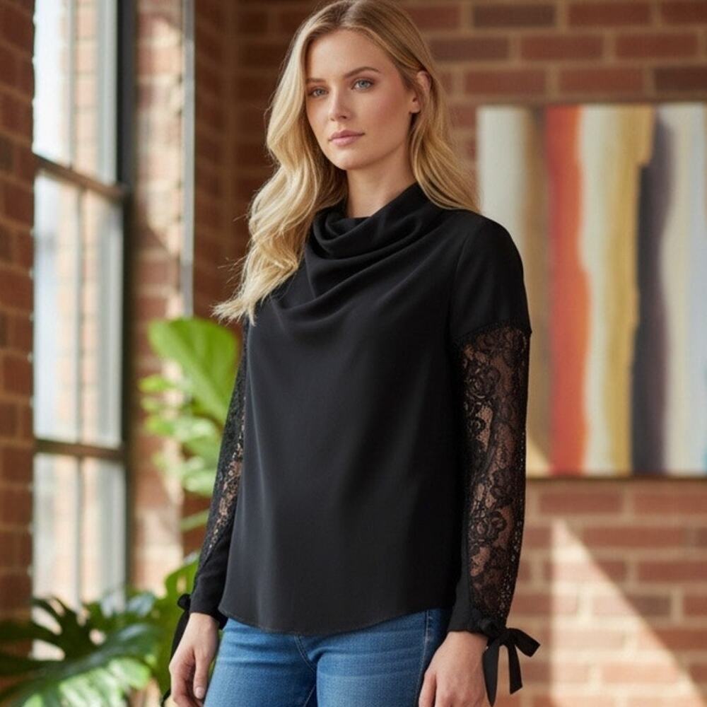 Zara  black flowy whimsigoth/goth blouse with lace sleeves